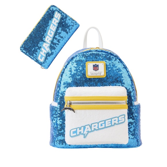 Loungefly NFL Los Angeles Chargers Sequin Mini Backpack and Wallet